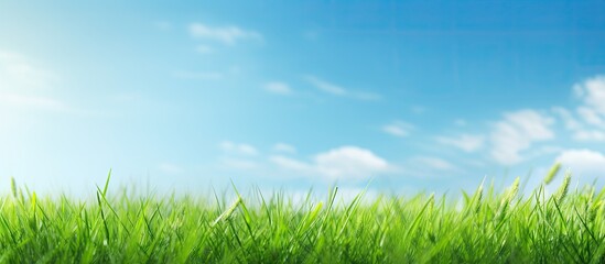 Fototapeta premium A scenic green nature background with a grass field provides a calm and refreshing copy space image