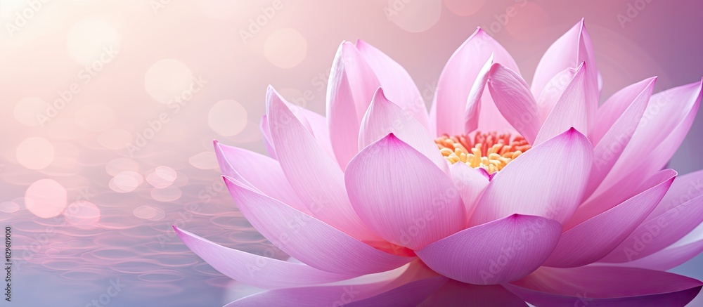 Poster close up image of a pink lotus flower with yellow pollen ideal for a background with copy space imag