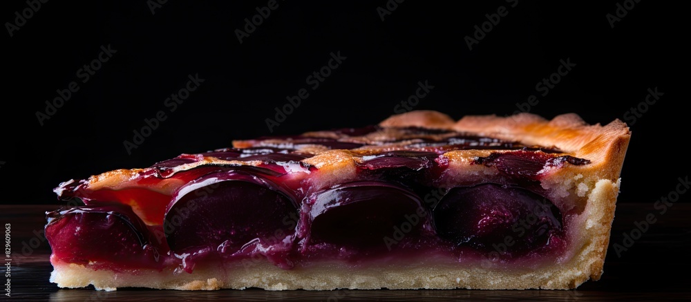 Poster plum pie slice on a dark backdrop with copy space image