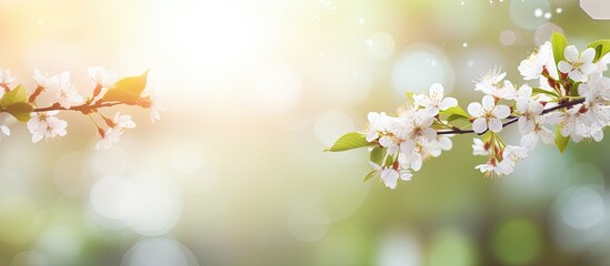 Spring bokeh in the background. Copy space image. Place for adding text and design
