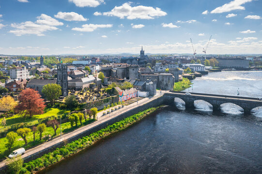 Limerick, Ireland - April 21, 2024: Limerick city scenery by the Shannon river, Ireland