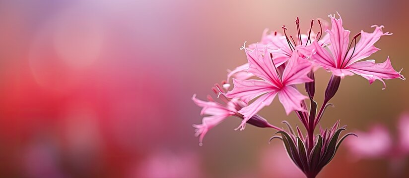 Detailed macro shot of a Ragged Robin flower Lychnis flos cuculi with a bokeh background selective focus and shallow depth of field ideal for copy space image