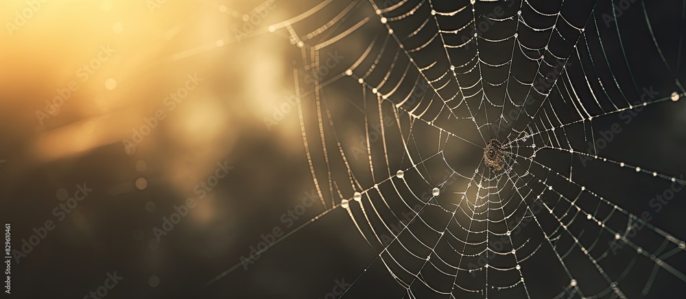 Poster spider on cobweb with a blurred background creating copy space image