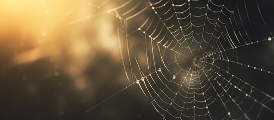 Spider on cobweb with a blurred background creating copy space image