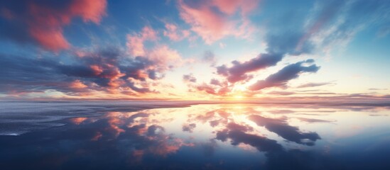 Fototapeta premium An amazing morning landscape shot captures surreal sky colors with everything appearing just as stunning in this stunning image with the perfect copy space