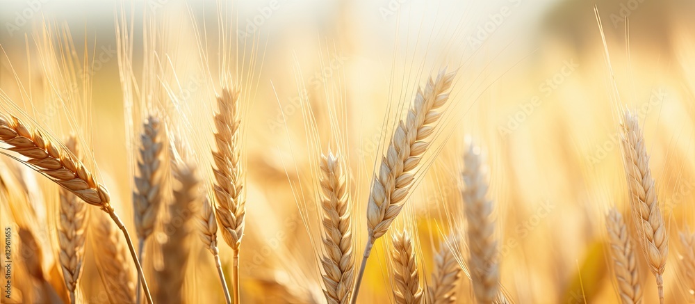 Poster a close up shot of rye ears in a field creating an agricultural background with copy space image