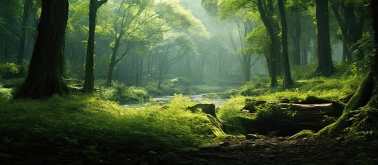 Obraz premium Scenic view of a lush green forest with copy space image
