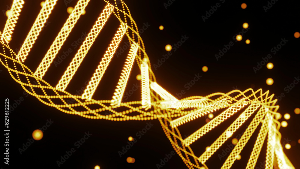 Aufkleber dna helix rotates with glowing dots. design. beautiful rotating spiral of dna with magic dots. glowi