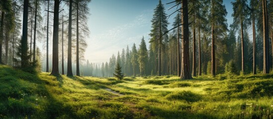 National Park featuring a serene forest with tall pine trees providing a picturesque scene with ample copy space image