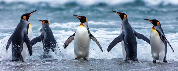 Fototapeta premium Playful Penguins Enjoying the Icy Shores - Wildlife in Antarctica