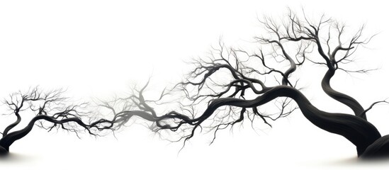 Twisted forest trees in a natural setting against a white background with ample copy space image