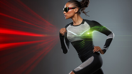 Perfectly Posed fitness Runner with Geometric Flair and place for custom branding. AI Generative.