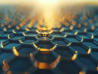 Fototapeta premium Unveiling Graphene Complexity, Intricate Molecular Grid and Hexagonal Geometric Forms - Close-Up View of Graphene Surface for Nanotechnology Exploration