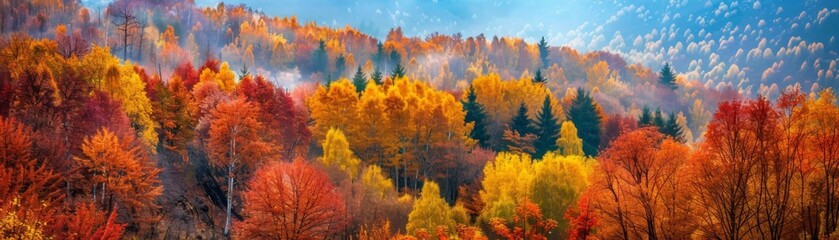 Fototapeta premium Vibrant Autumn Forest Landscape with Foliage