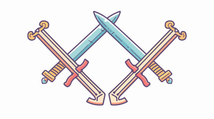 Crossed swords icon outline flat and colored style ve