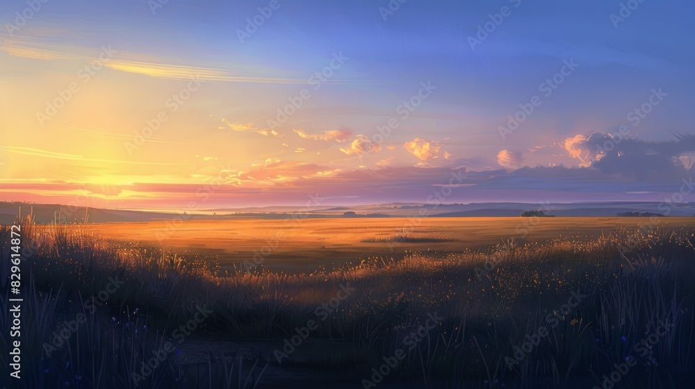 Wall mural Tranquil Sunset Over Golden Field Landscape - Wall murals