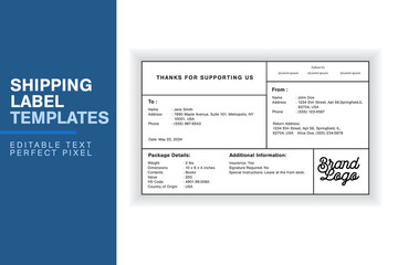 Simple Custom Shipping Label Design Template with Sender, Recipient, Package Details, and Customs Information