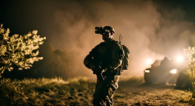Soldier with night vision goggles.