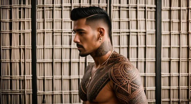 Man with Polynesian tattoos.