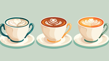 Cups with latte-art. Vector illustration Cartoon Vector