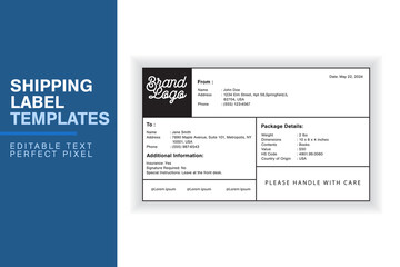 Simple Custom Shipping Label Design Template with Sender, Recipient, Package Details, and Customs Information