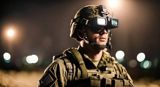 Soldier with night vision goggles.