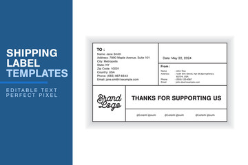 Obraz premium Custom Shipping Label Design Template with Sender, Recipient, Package Details