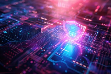 Fototapeta premium Digital Shield on Futuristic Cybersecurity Network
