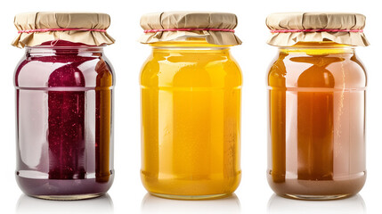 homemade jam in glass canning jars isolated on white