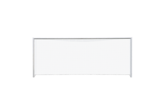 Transparent soccer goal with net on white background, ideal for sports-themed designs, presentations, and concepts