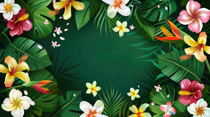 Tropical floral background with vibrant colorful flowers and leaves AI generated