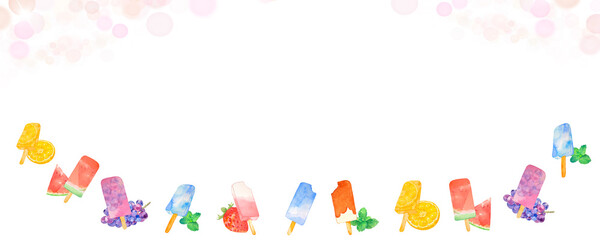 水彩で描いた美味しそうなフルーツアイスキャンディーのフレーム