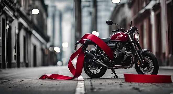 Motorcycle with a gift bow.