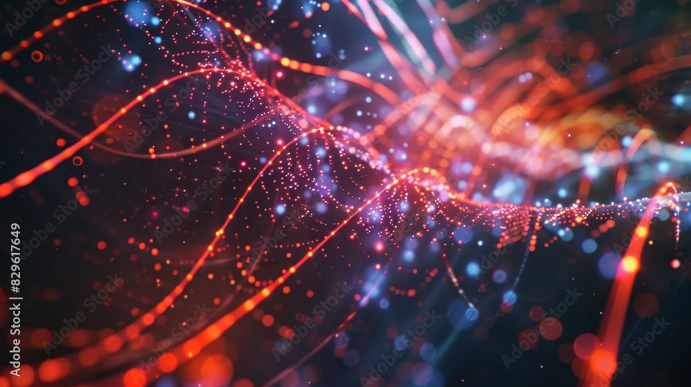 Poster abstract digital artwork featuring vibrant electric lines and glowing particles in a dynamic display