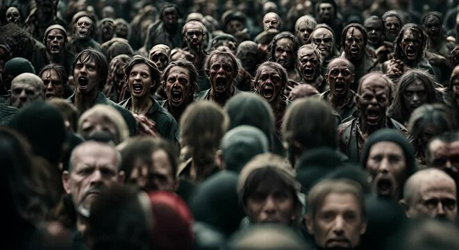 Zombie horde in the city.