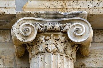 Detail: Ancient Ionic Column Decorative Element in Classic Architecture Background