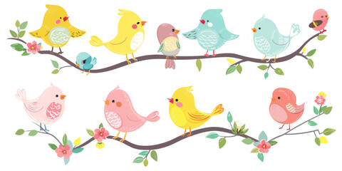 Vector illustration of bird set on white background