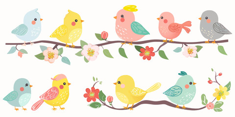 Vector illustration of bird set on white background