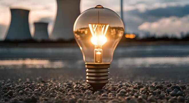 Light bulb next to a nuclear power plant.