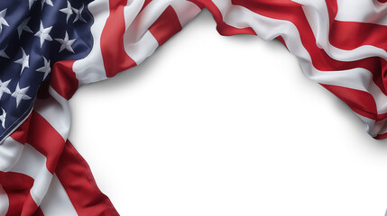 Closeup ruffled American flag isolated on transparent background. Generative AI