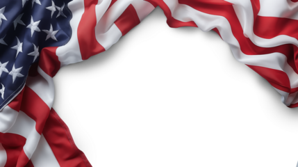 Closeup ruffled American flag isolated on transparent background. Generative AI