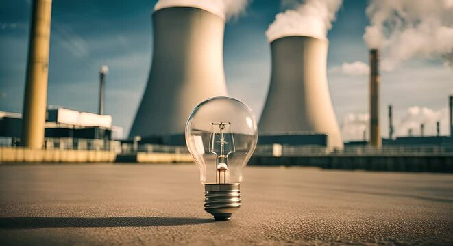 Light bulb next to a nuclear power plant.