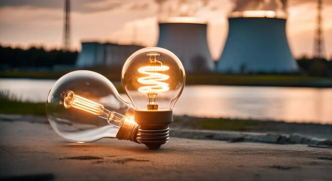 Light bulb next to a nuclear power plant.