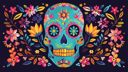 Day of The Dead colorful Skull with floral ornament.