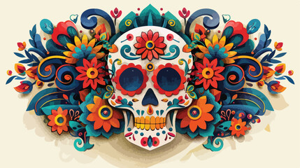 Day of The Dead paper decoration with Skull and ornam