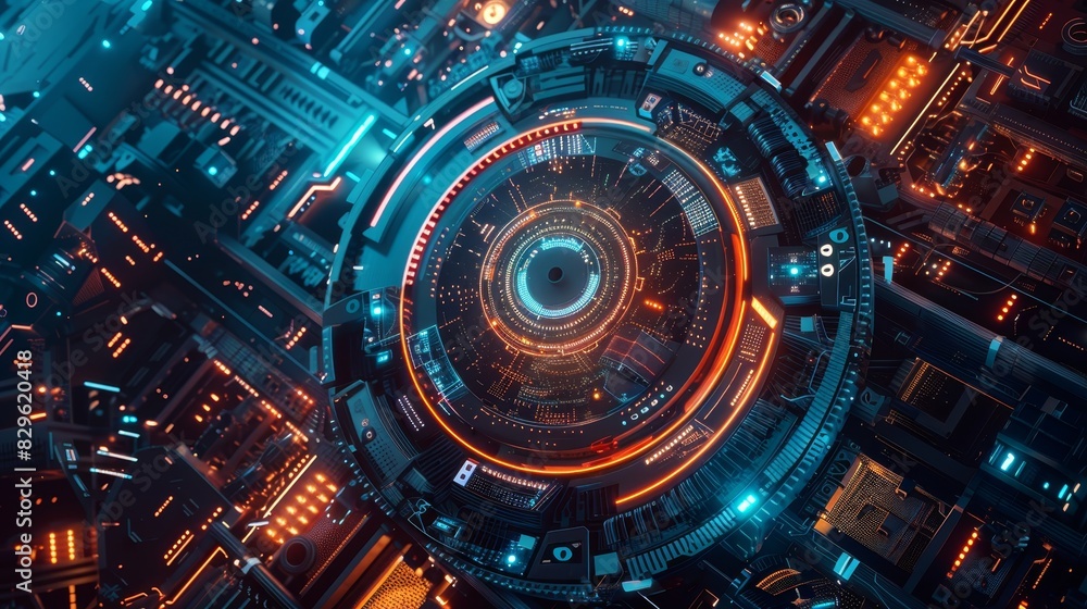 Poster futuristic circular interface with glowing lights and technology. high-tech design concept with vibr