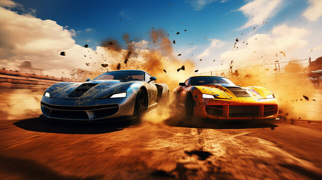 Expensive racing cars competing dust background gameplay  background 