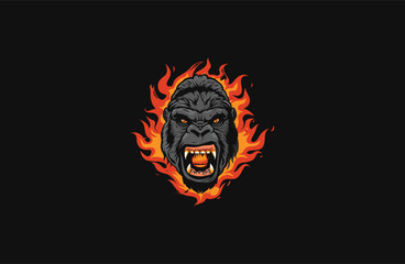 Angry kong on fire vector illustration logo or shirt design