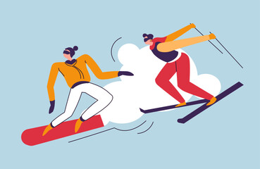 Naklejka premium Winter Sports Enthusiasts vector illustration