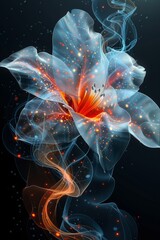 Fototapeta premium White Flower With Red Center on Black Background